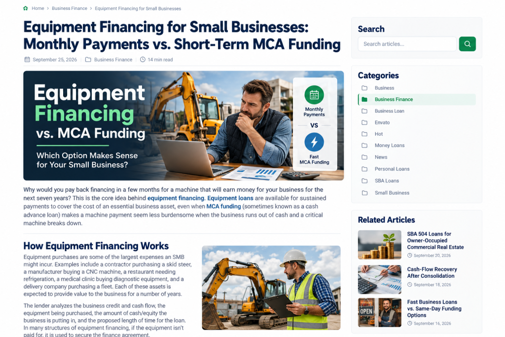 Equipment Financing vs. MCA Funding for Small Businesses